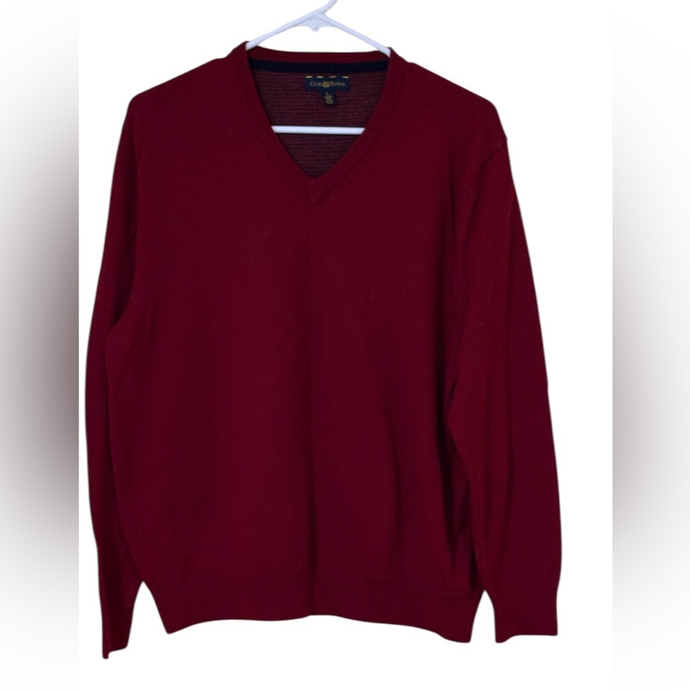 Club Room Men Merino Wool Blend V-Neck Sweater L Burgundy Maroon